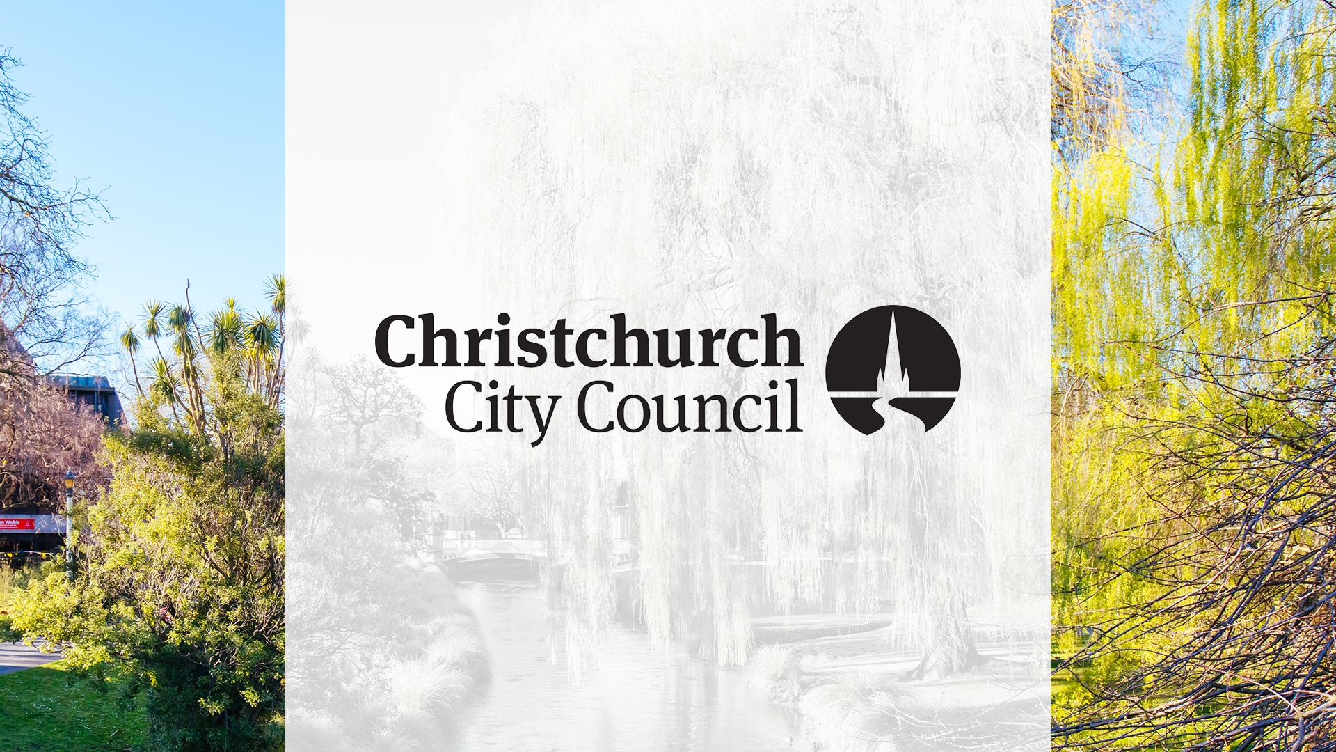 A view of the River Avon in Christchurch with a logo overlaid