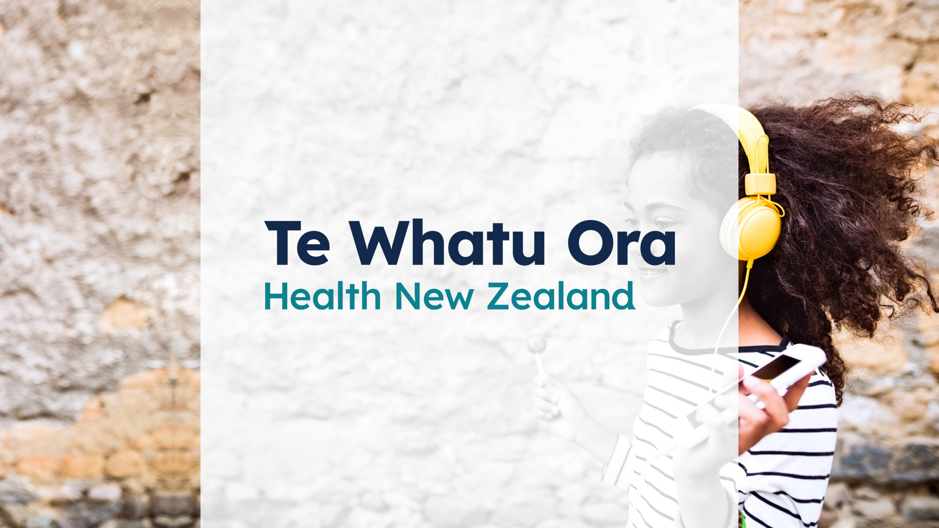 Te Whatu Ora feature image. A girl wearing headphones with a logo overlaid on it