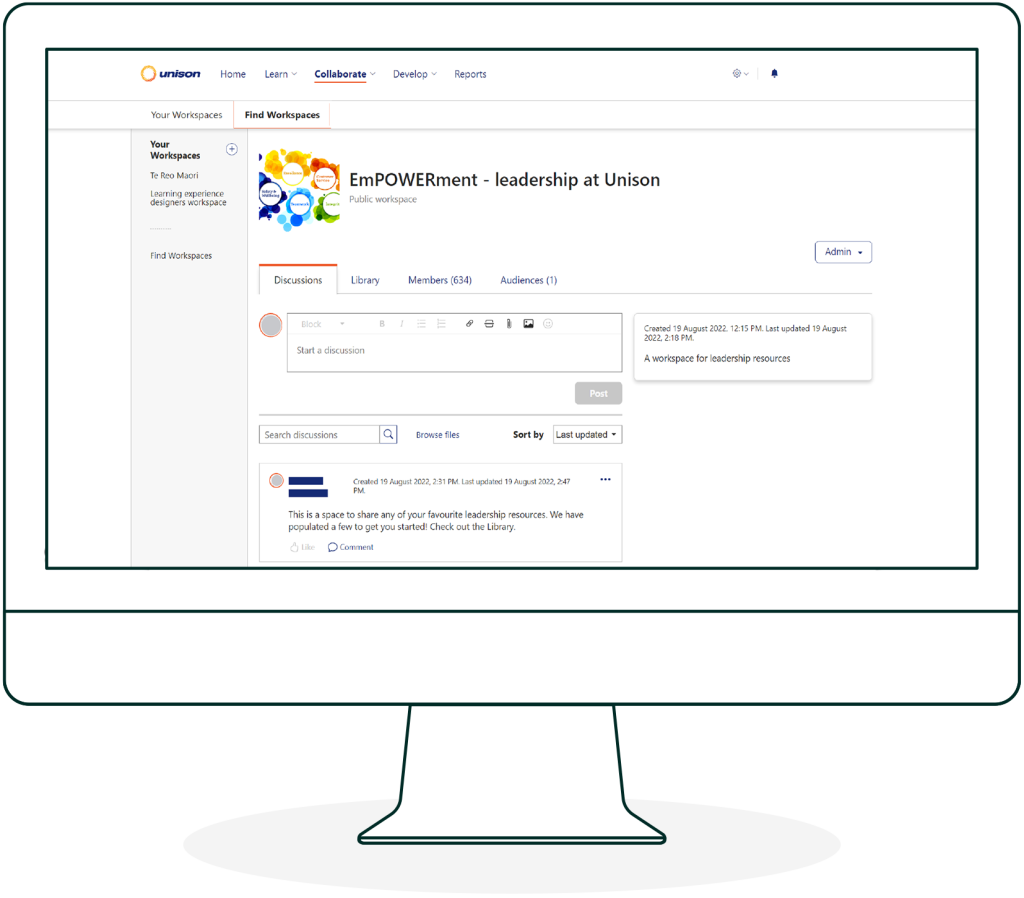 Screenshot of a Unison LMS dashboard